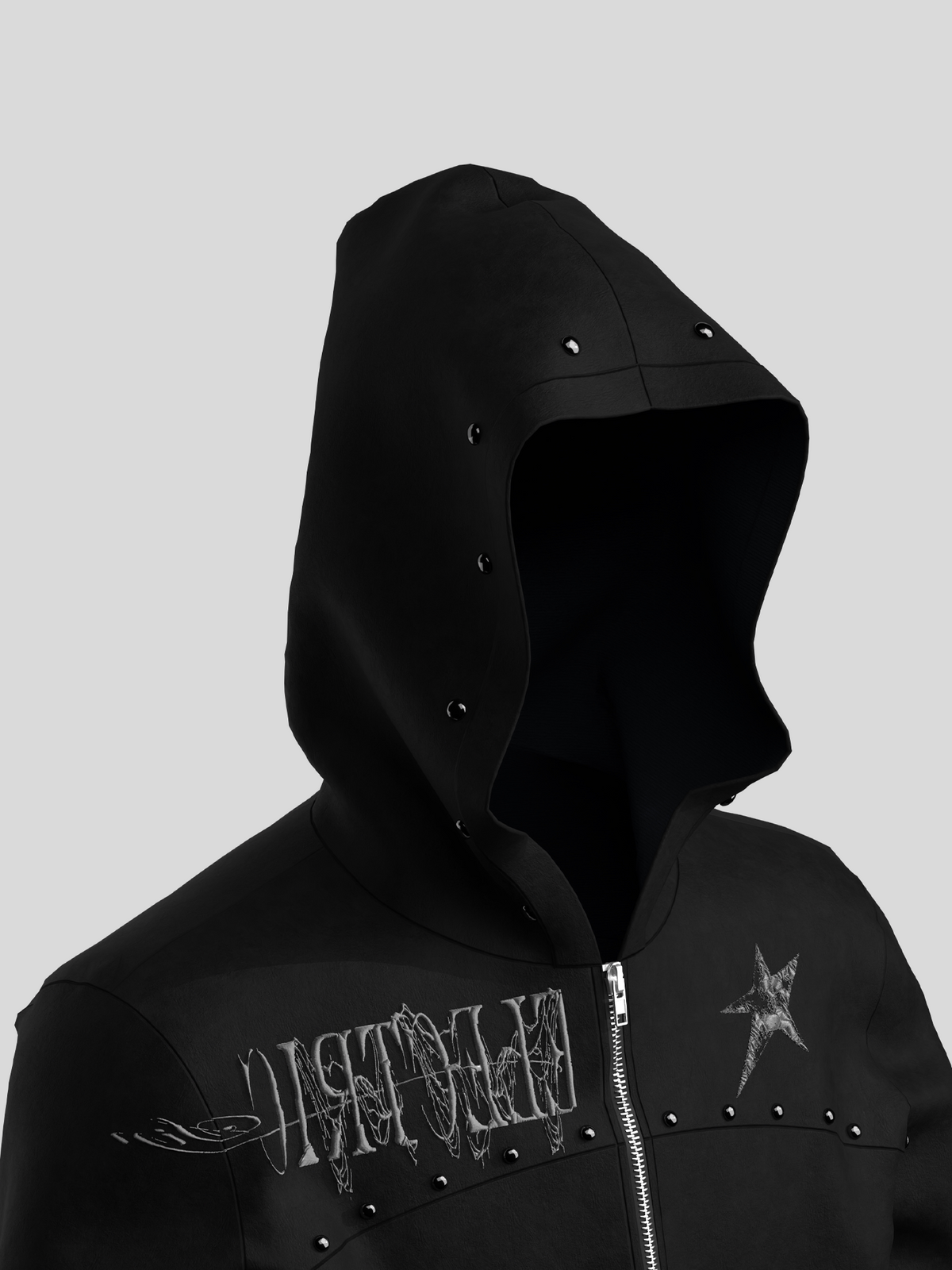 Embroidery Stud Star Zipper Hoodie WN27128