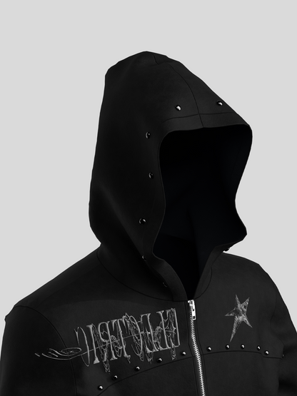 Embroidery Stud Star Zipper Hoodie WN27128
