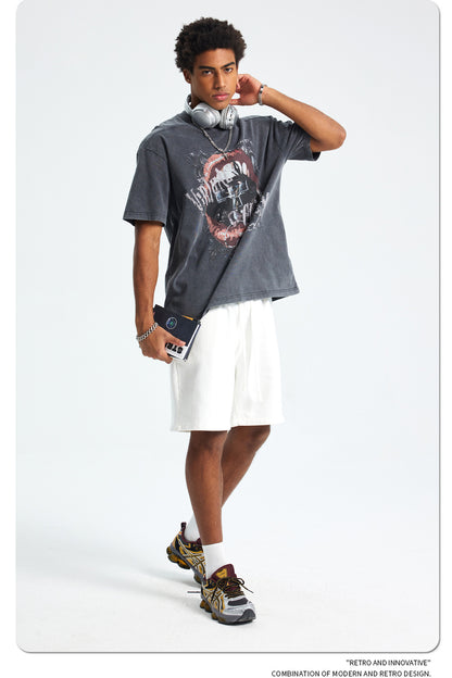 Wax Dye Washed Graphic Print Short Sleeve T-Shirt WN16253