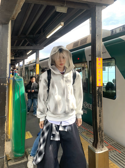 Washed Studs Heavyweight Zipper Hoodie WN19897