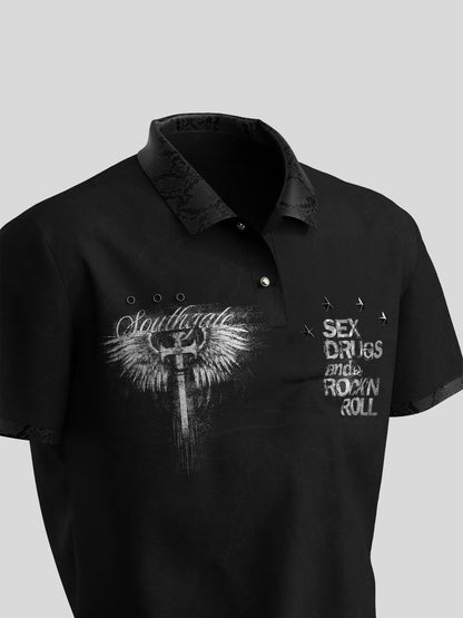 Rock Print Polo-Collar Short Sleeve  Polo Shirt WN27122