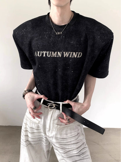Metal Design Shoulder-Pad Short Sleeve T-Shirt WN20337