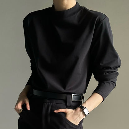 Structured Shoulder High-Neck Long Sleeve T-Shirt WN23128