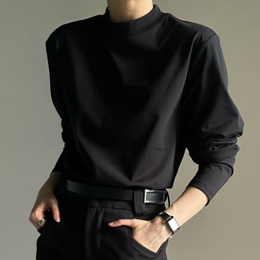Structured Shoulder High-Neck Long Sleeve T-Shirt WN23128