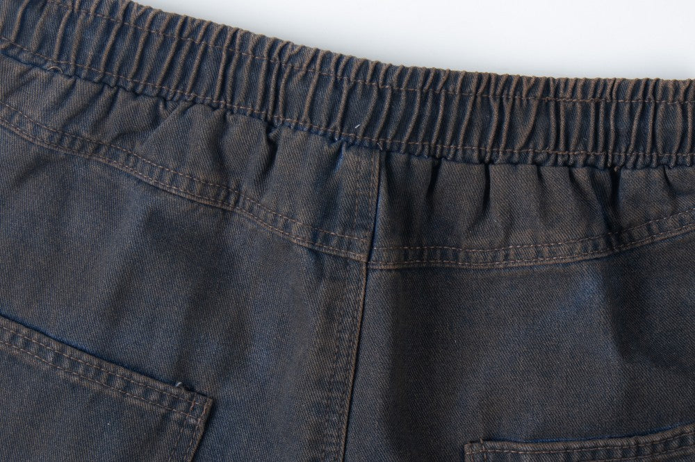Damage Cargo Pocket Drawstring Wide Leg Denim Jeans WN27995