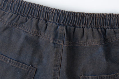 Damage Cargo Pocket Drawstring Wide Leg Denim Jeans WN27995