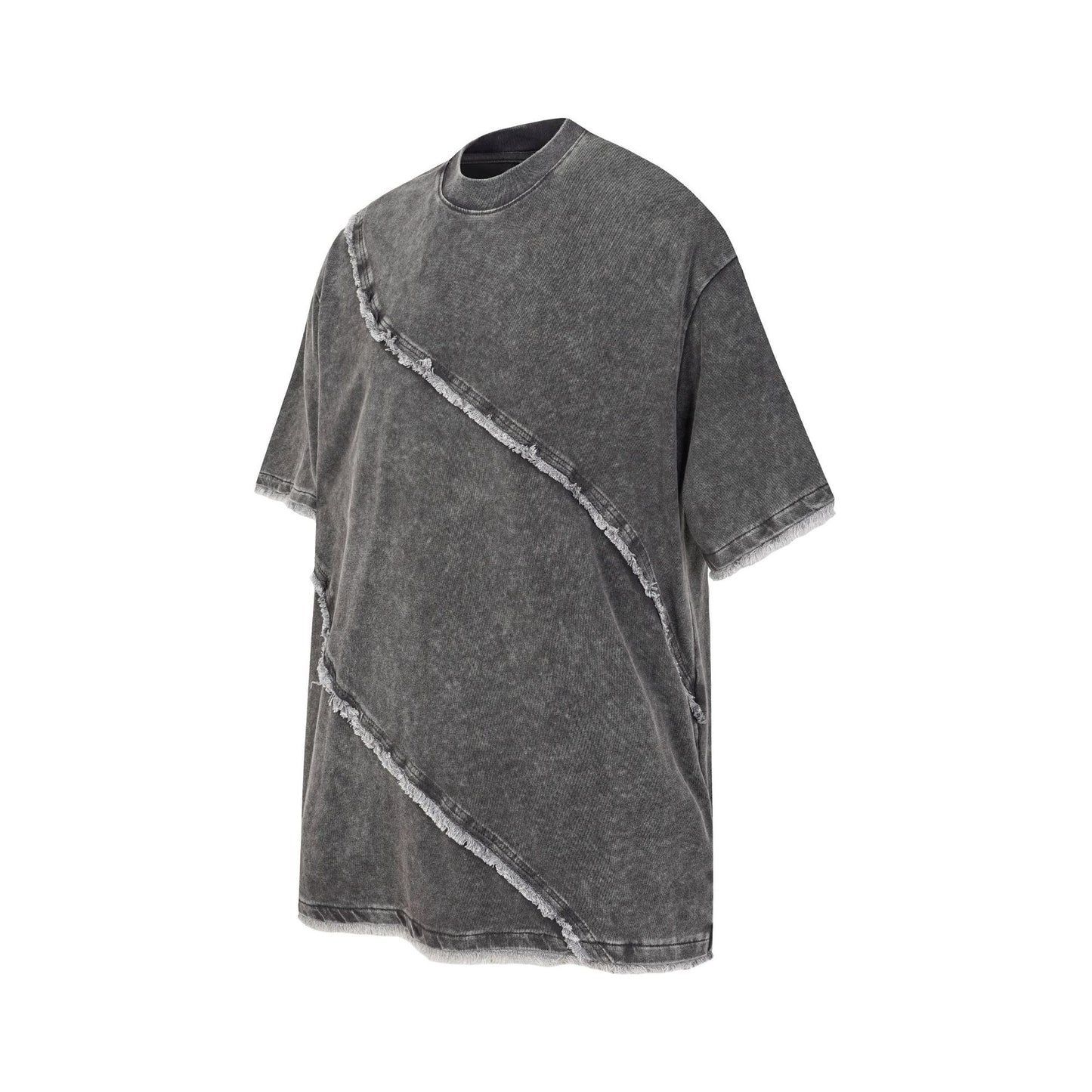 Acid Washed Raw-Edge Splice Short Sleeve T-Shirt WN25726