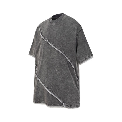 Acid Washed Raw-Edge Splice Short Sleeve T-Shirt WN25726