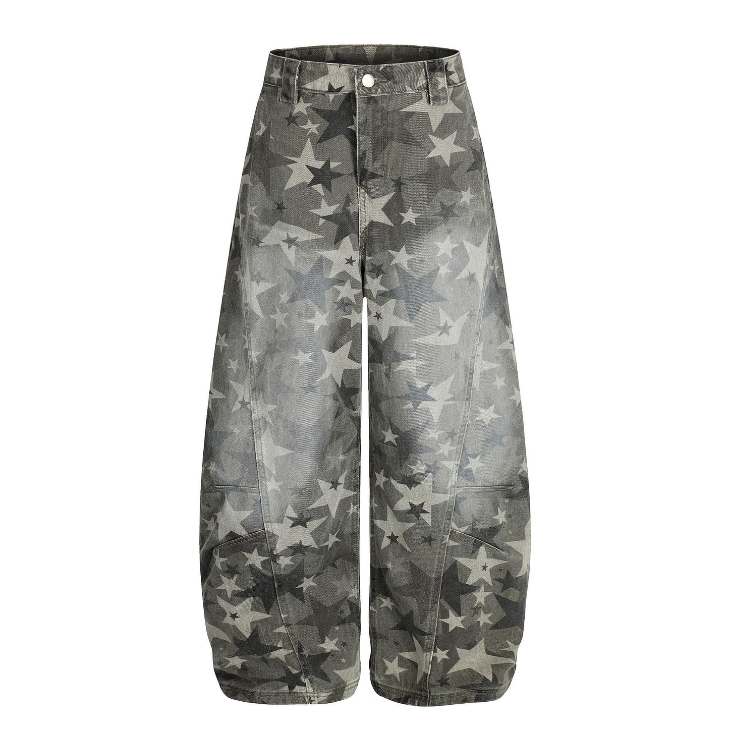 Star Print Washed Wide Leg Denim Jeans WN23602