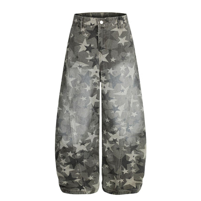 Star Print Washed Wide Leg Denim Jeans WN23602