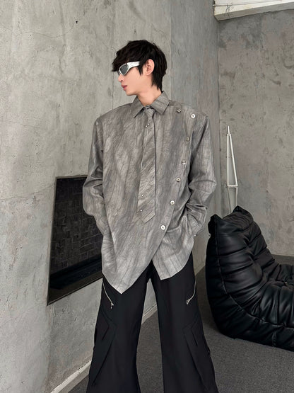 Shoulder-Pad Tie Design Oversize Long Sleeve Shirt WN16759