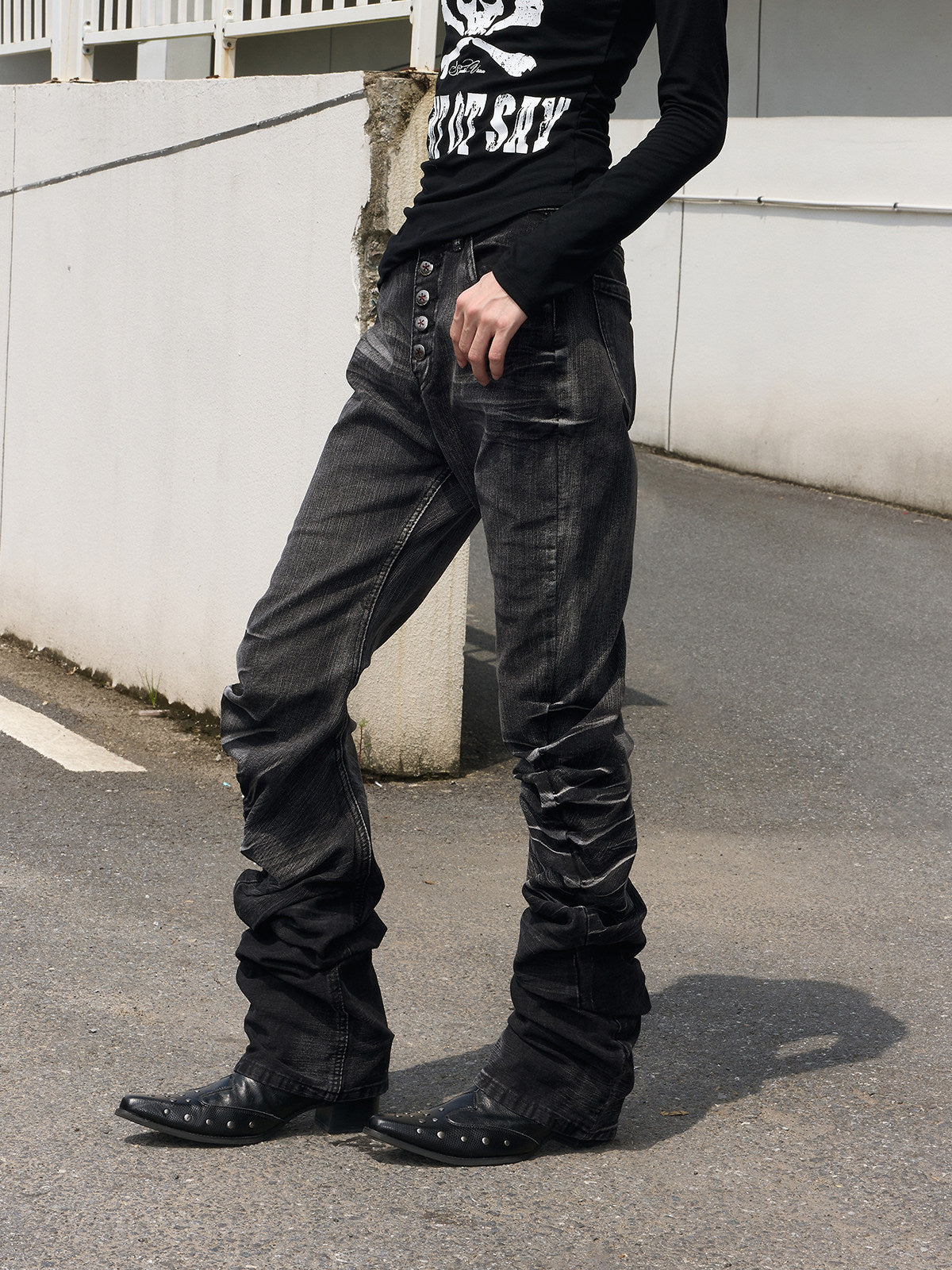 Washed Whisker Stack Denim Jeans WN27270