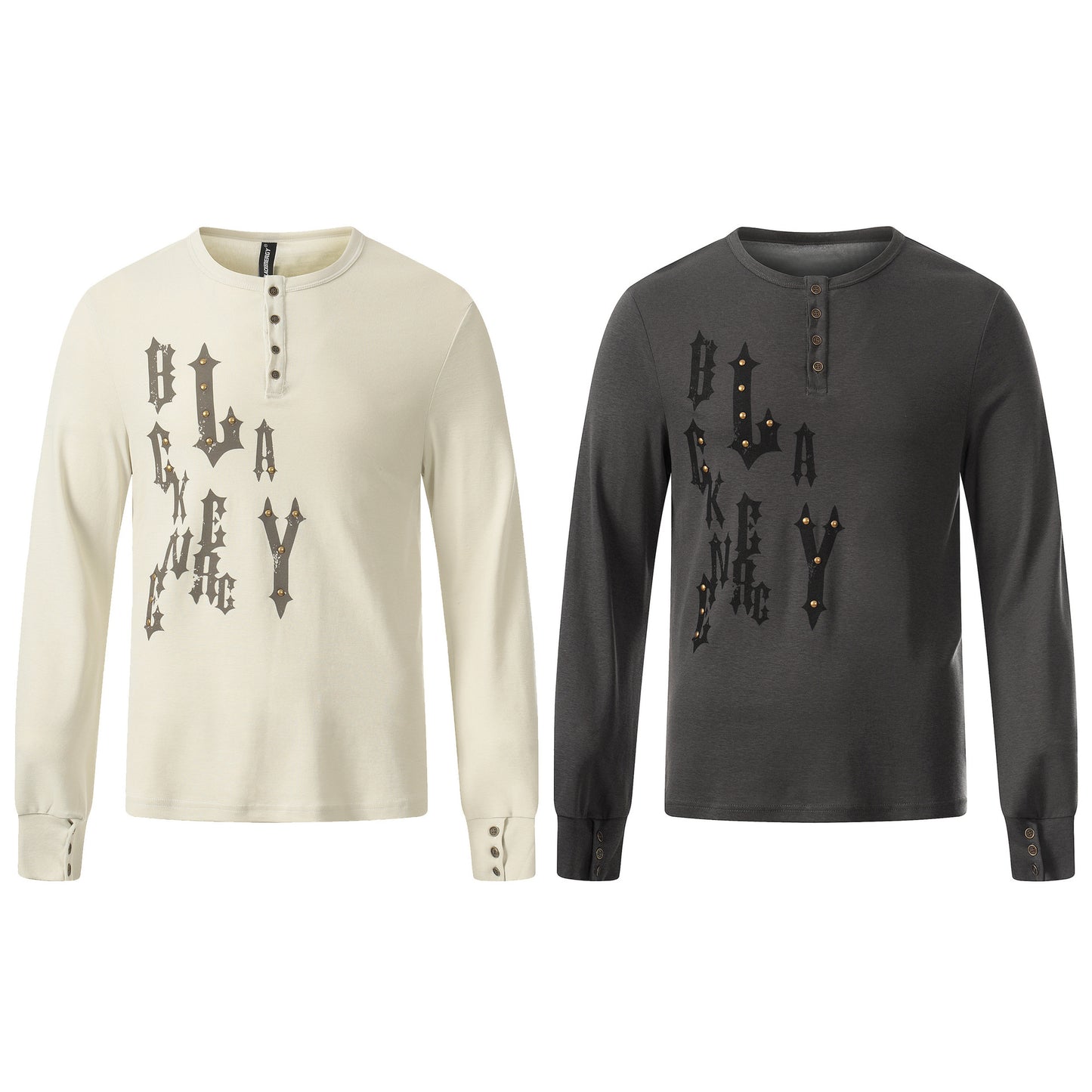 Henley Letter Studs Detail Long Sleeve T-Shirt WN25404