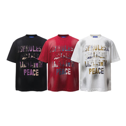 Dirty Dye Letter Print Short Sleeve T-Shirt WN25463