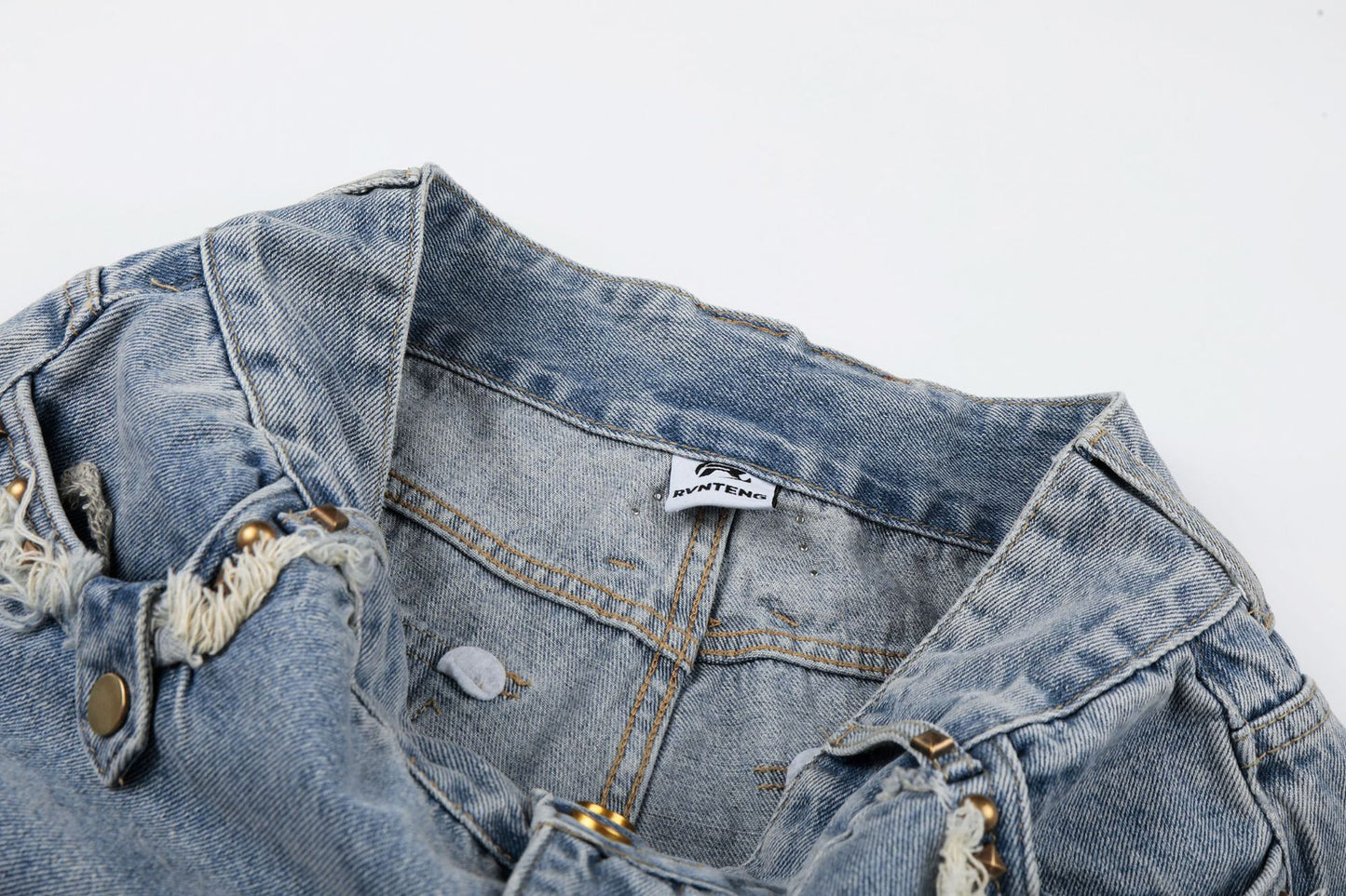 Fringe Studs Denim Half Jeans WN25518