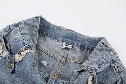 Fringe Studs Denim Half Jeans WN25518