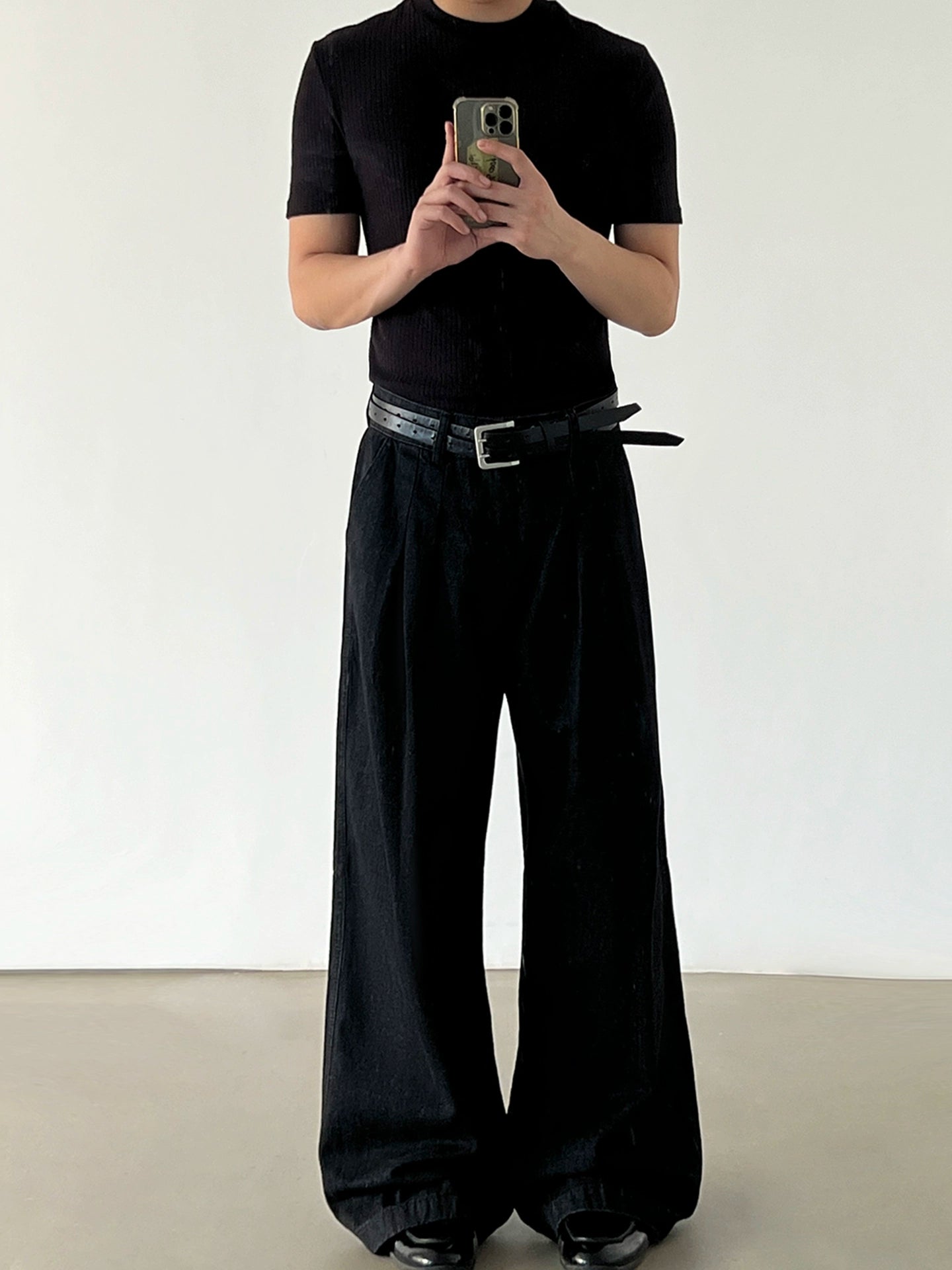 Pleats Straight Wide Leg Denim Jeans WN21196