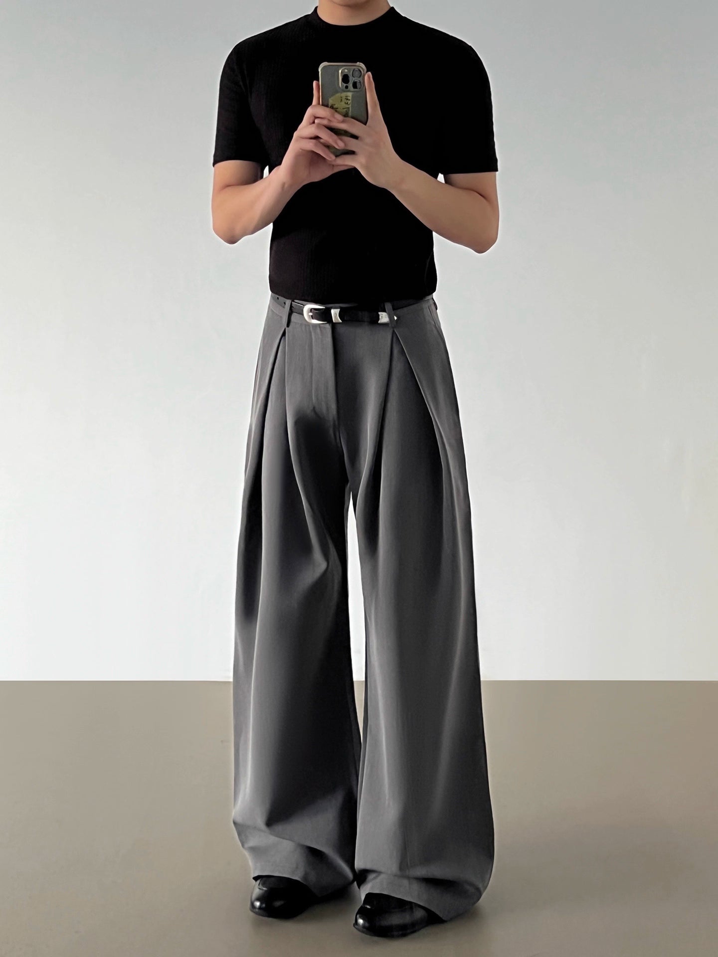 Wrinkle Curved Wide Leg Trousers WN21417