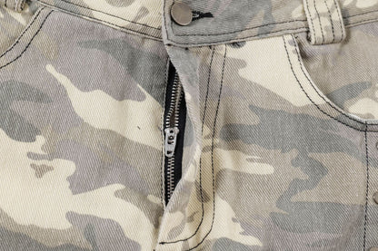 Camouflage Washed Straight Cargo Denim Jeans WN12745