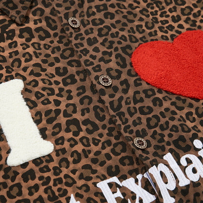 Leopard Heart Patch Short Sleeve Shirt WN25556