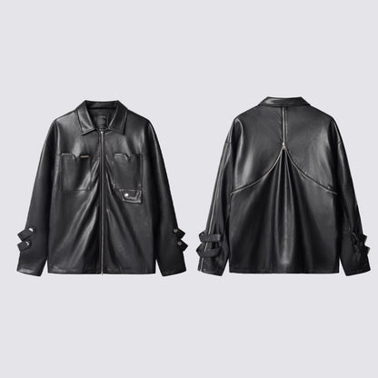 Pocket Detail Zipper PU Leather Jacket WN28054