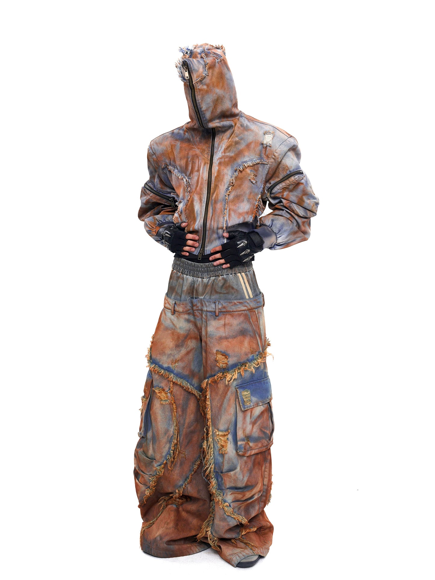 Mud-Dye Raw Hem Utility Hooded Jacket & Pants Setup WN20382