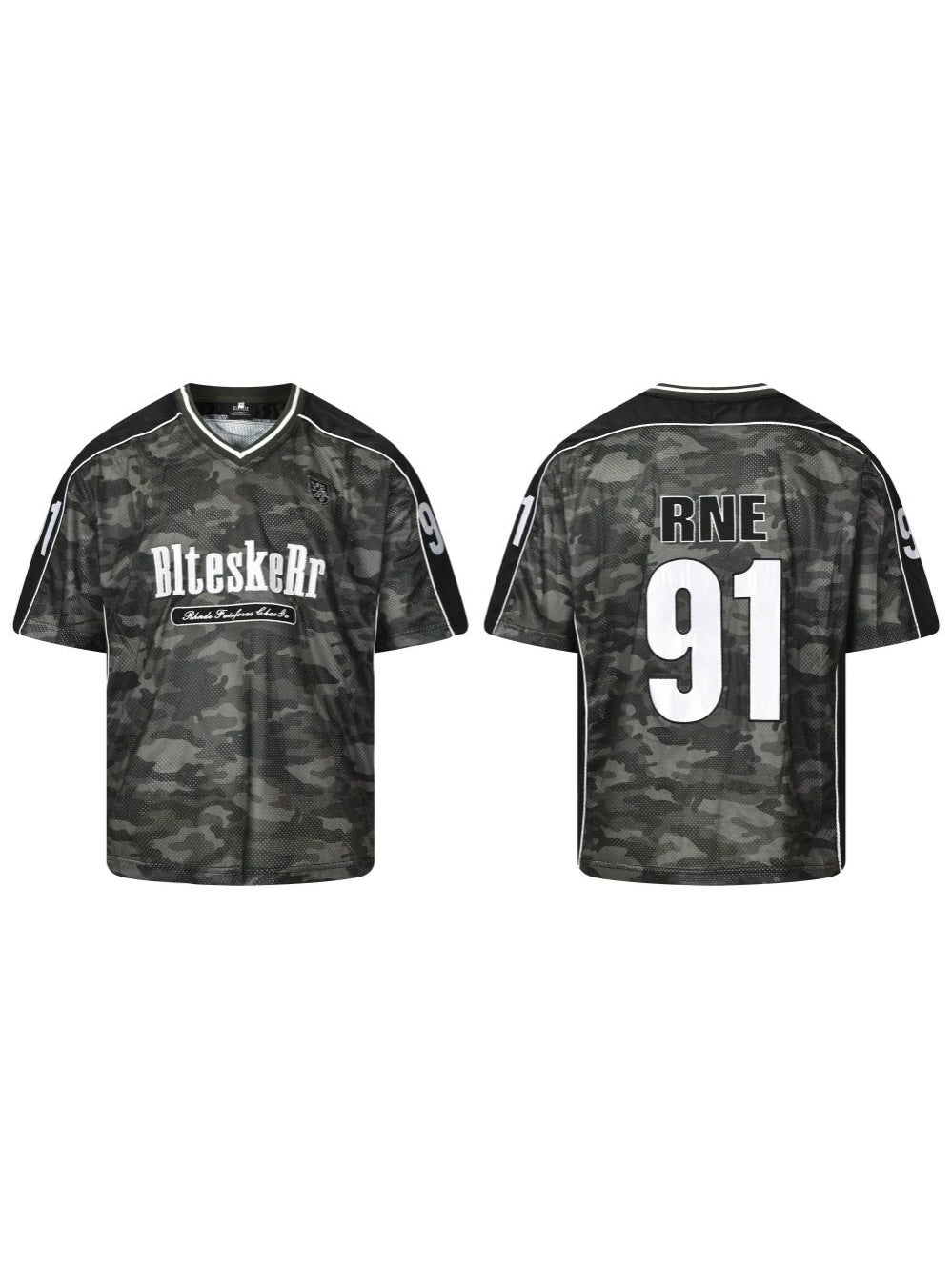 Camouflage Letter Badge Embroidery Contrast Patchwork Oversize Short Sleeve T-Shirt WN27902