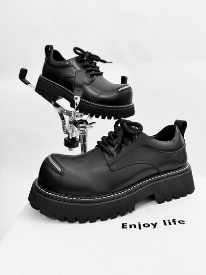 Lace Up Zipper Detail Thick Sole Shoes WN24503