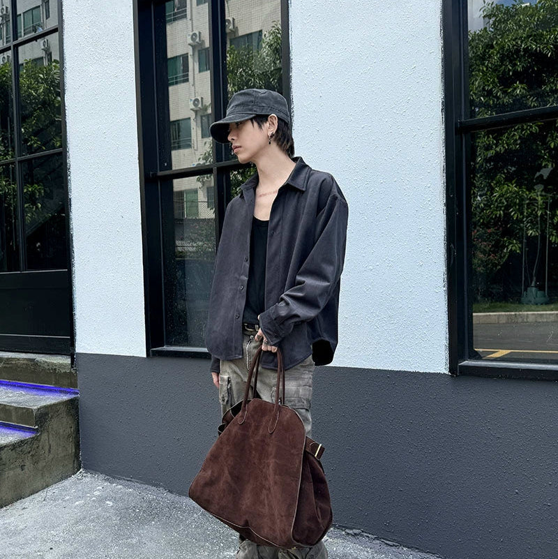 Suede Oversize Long Sleeve Shirt Jacket WN21171
