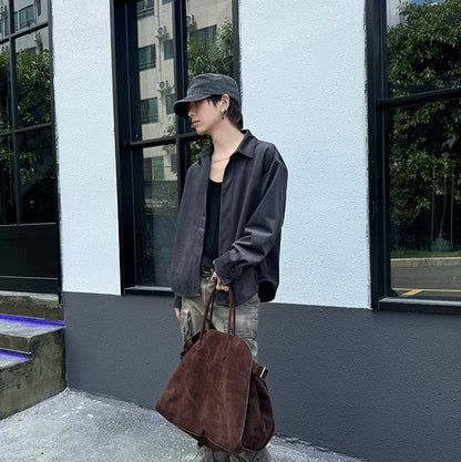 Suede Oversize Long Sleeve Shirt Jacket WN21171