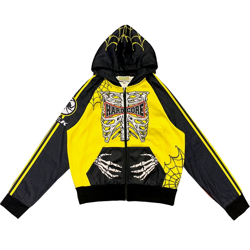 Skull Print Fleece Lining Zipper Hoodie WN22280
