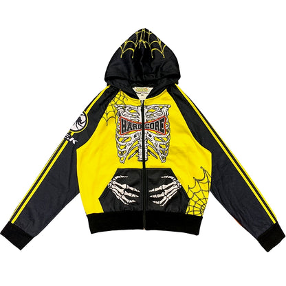 Skull Print Fleece Lining Zipper Hoodie WN22280