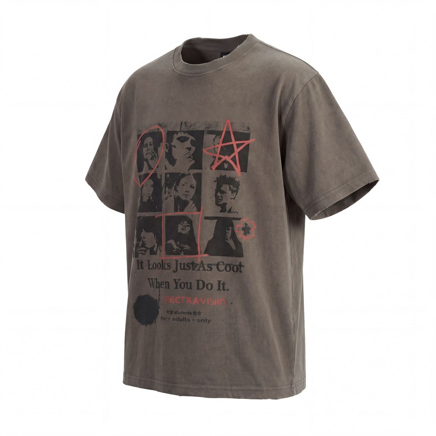 Washed Portrait Letter Print Short Sleeve T-Shirt WN25461
