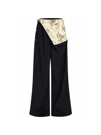 Fake Layered Mix Leopard Wide Leg Trousers WN20935