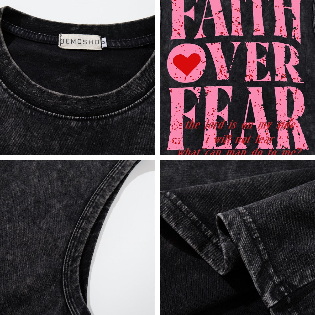 Washed Damage Letter Heart Print Oversize Sleeveless T-Shirt WN26852