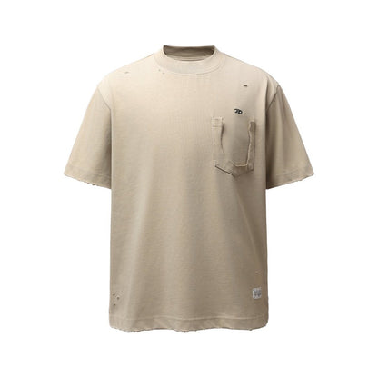 Damage Raw Hem Pocket Oversize Short Sleeve T-Shirt WN26864