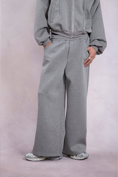 Shoulder Pad Short Zipper Hoodie & Wide-Leg Sweatpants Setup WN9335