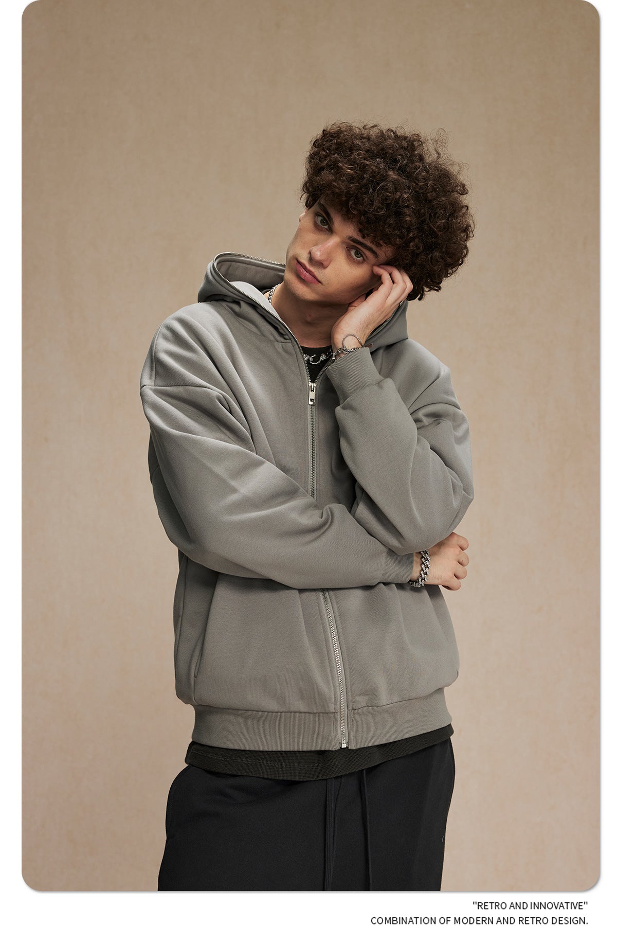 Oversize Plain Zipper Hoodie WN9971
