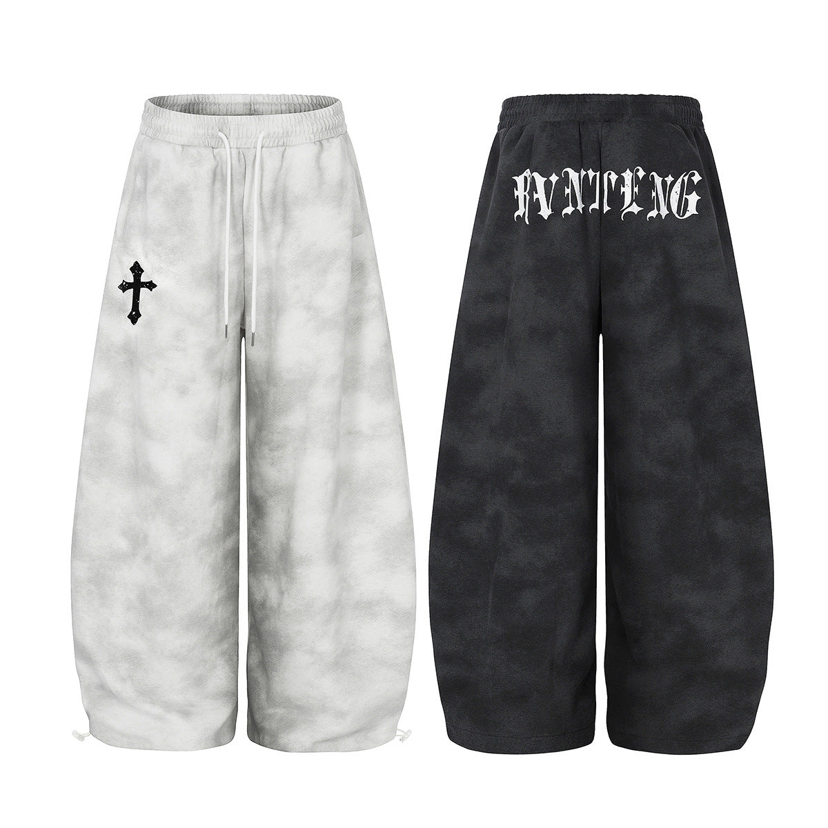 Cloud Washed Cross Embroidery Wide Leg Sweaetpants WN25527