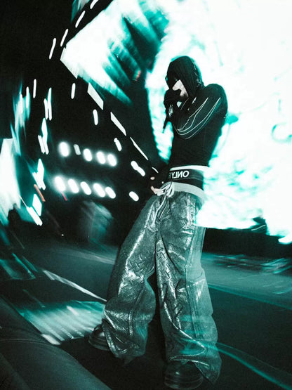 Embossed Silver Coating Design Cargo Pants WN18088