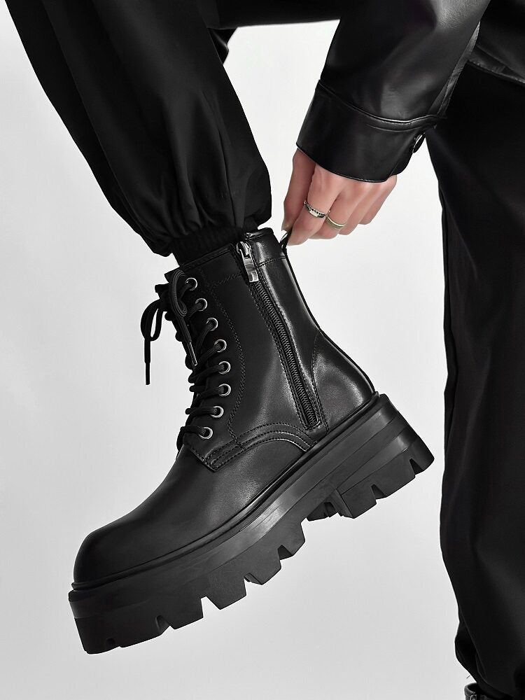 Chunky Lug Sole Platform Lace-Up Zipper Boots WN24547