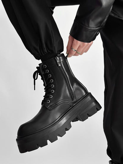 Chunky Lug Sole Platform Lace-Up Zipper Boots WN24547