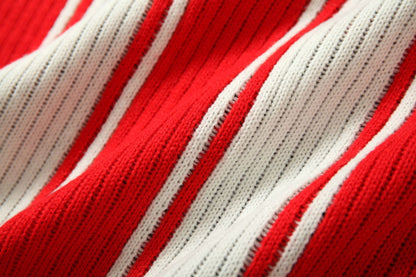 Number Stripe V-Neck Short Sleeve Knit T-shirt WN25630