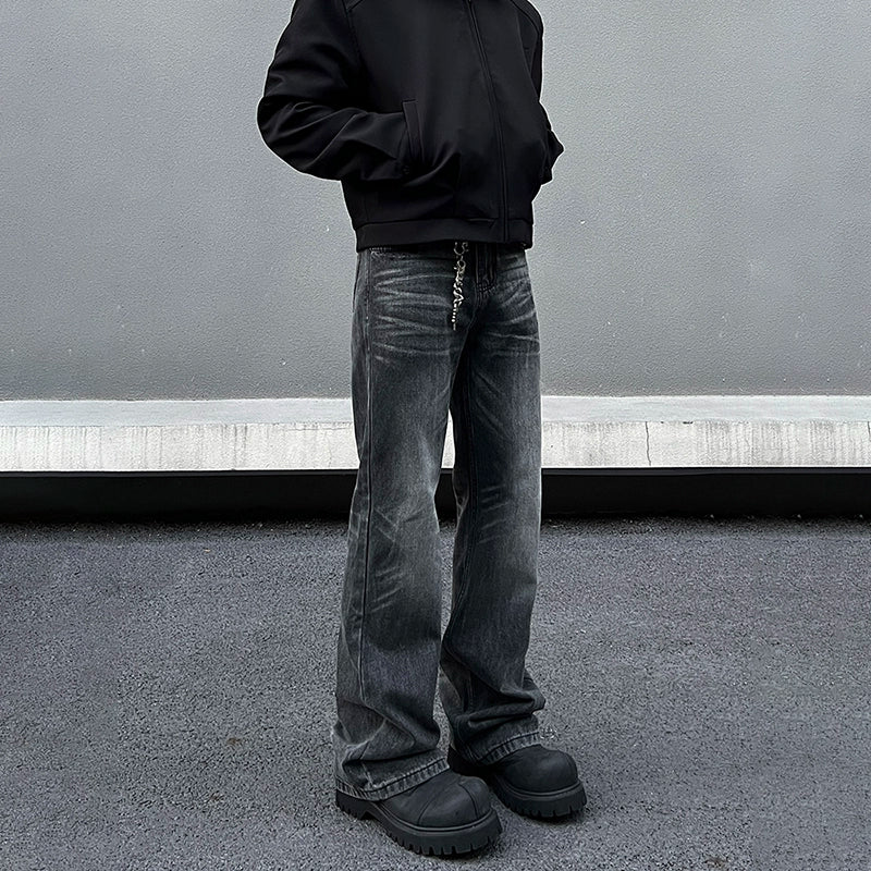 Lightning Pattern Washed Flare Denim Jeans WN19552