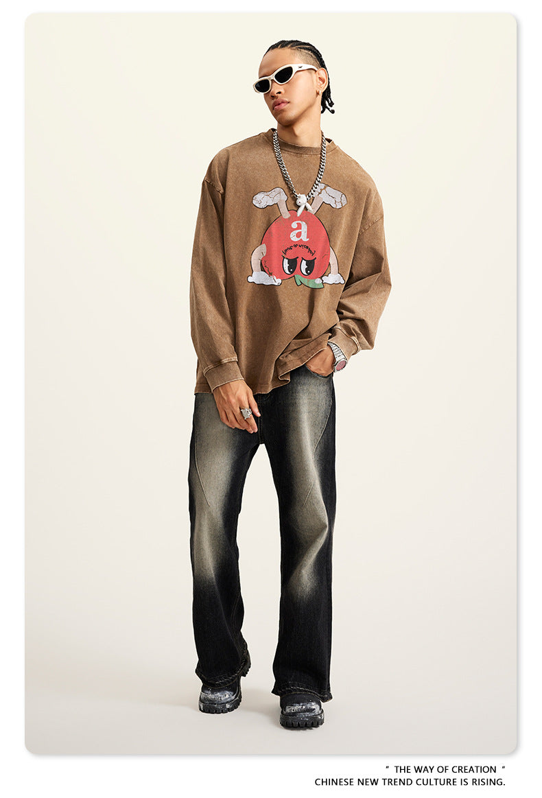 Washed Pure Cotton Print Long Sleeve T-Shirt WN7895