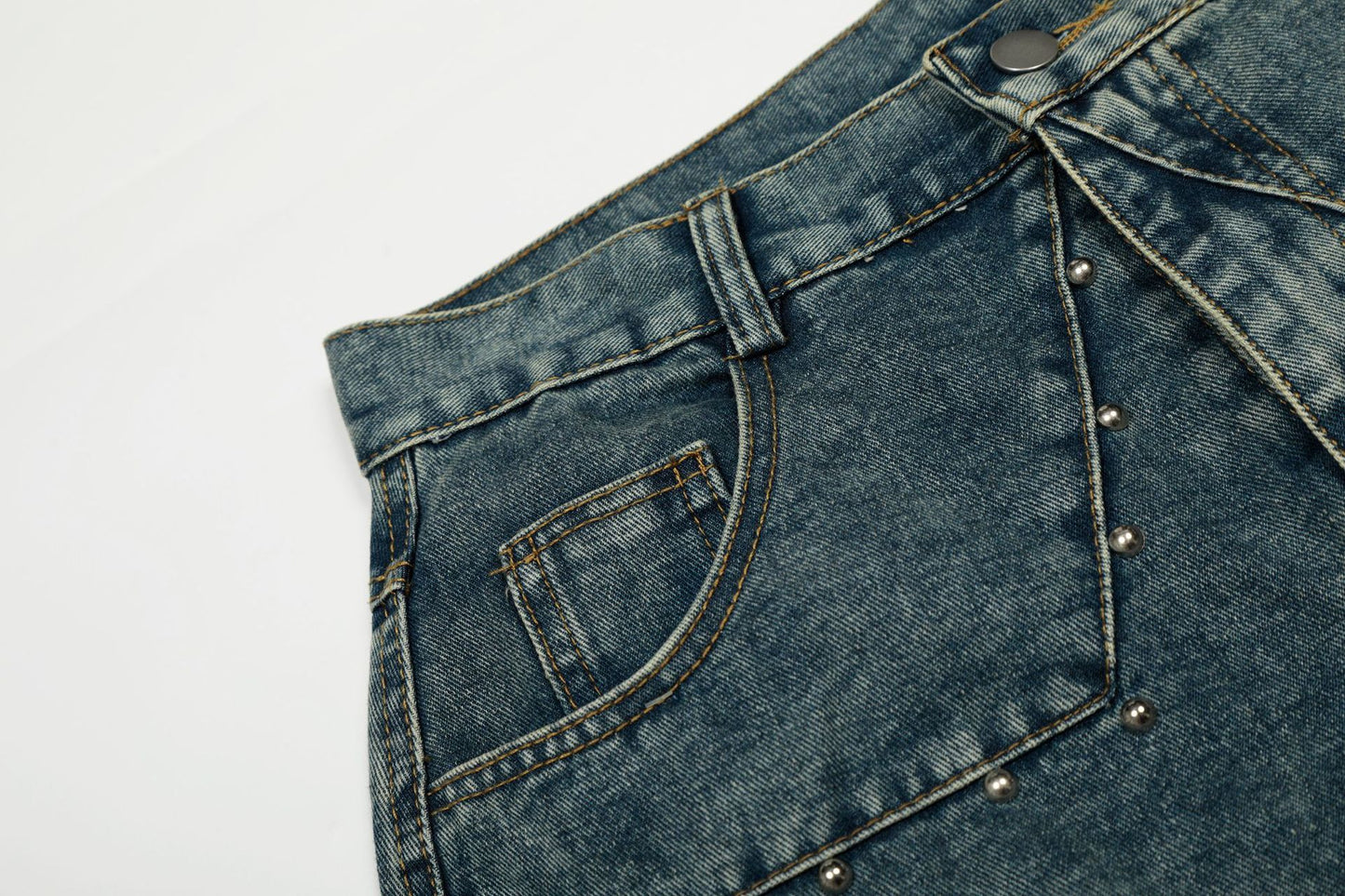 Star Patch Rivet Wide Leg Denim Jeans WN25585