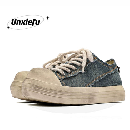 Chunky Sole Dirty Wash Denim Canvas Shoes WN20781