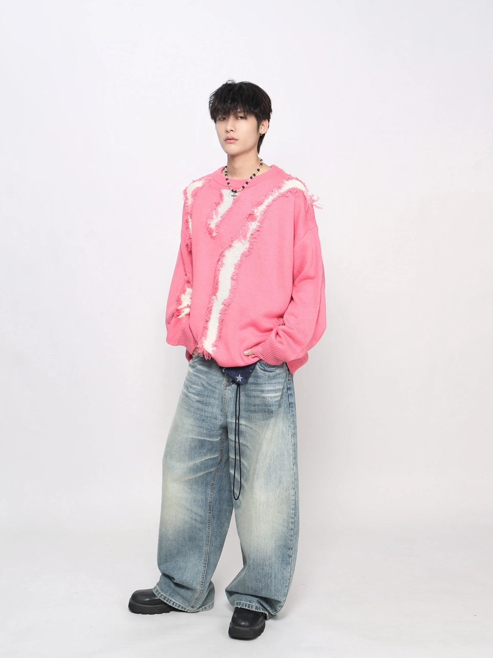 Damage Hole Oversize Knit Sweater WN21046