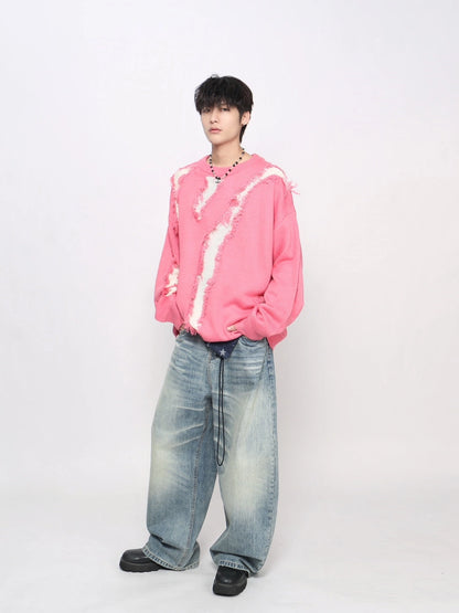 Damage Hole Oversize Knit Sweater WN21046