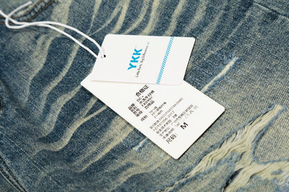 Whisker Damage Wide Leg Denim Jeans WN25973